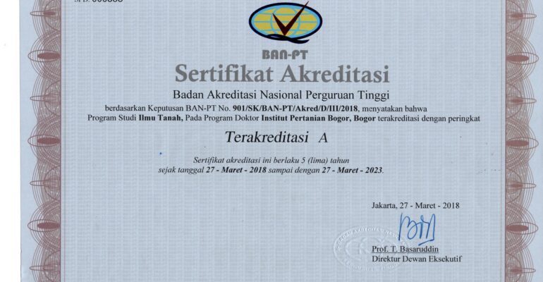 Sertifikat Akreditasi BANPT PS S3 Ilmu Tanah