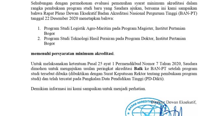 Surat DE Pemenuhan Aked Min S2 Logistik & S3 THP
