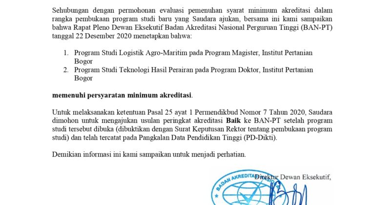 Surat DE Pemenuhan Aked Min S2 Logistik & S3 THP