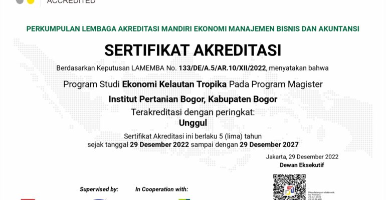 Sertifikat Peringkat Akreditasi Institut Pertanian Bogor Magister Ekonomi Kelautan Tropika_page-0001
