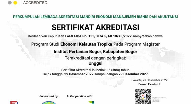 Sertifikat Peringkat Akreditasi Institut Pertanian Bogor Magister Ekonomi Kelautan Tropika_page-0001